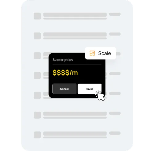Marqo mobile app interface showing smart search and higher conversion features with subscription pricing model and scale functionality highlighted
